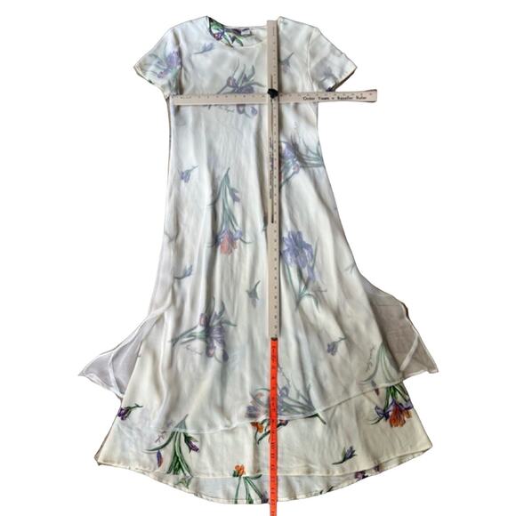 Vintage Ivory Iris Chiffon Sheer Overlay High-Low Floral Midi Dress Size 14 Mica - Picture 3 of 16
